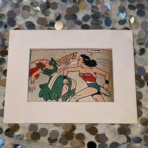Wonder Woman punch lady villain comic Art matted pop retro fight pow